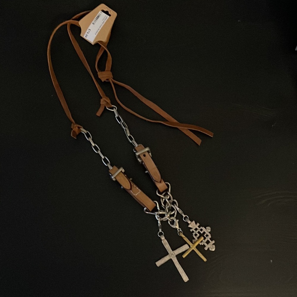 NWT Leather Belt Cross Statement Necklace